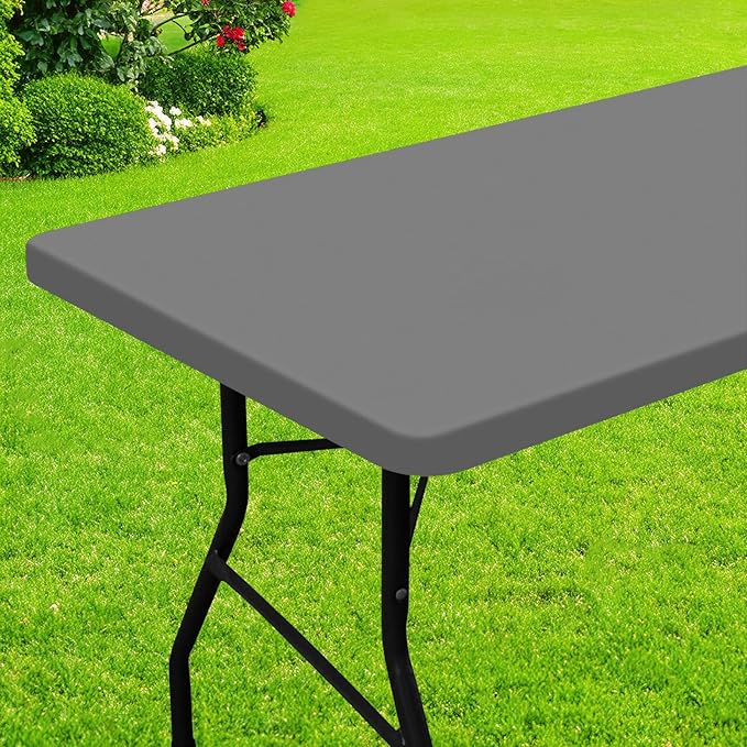 Smiry Rectangle Picnic Table Cloth, Waterproof Elastic Fitted Tablecloths for 6 Foot Tables, Washable Polyester Table Cover for Camping, Indoor and Outdoor (Grey, 30"x72")