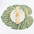 Evevda Green Leaf Shaped Vinyl Placemats for Dinner Table Set of 8 Plastic Green Place Mats Wipeable 8Pcs Table Mats for Wedding Annersary Dinner Table Decoration Mats