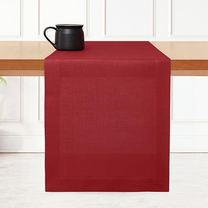 D'Moksha Homes Linen Red Table Runner 72 Inches Long - 100% Pure Linen 14 x 72 Inch Table Runner for Dining, Valentines, Spring - Machine Washable