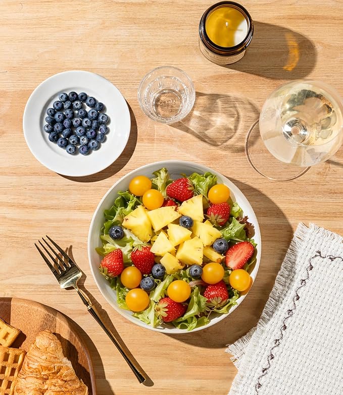 theterra 7.5'' Ceramic Pasta Bowls, Salad Bowls Set of 4, Stoneware Serving Bowls for Fruits, Noodle, Dinner, House-warming Wedding Present, Reactive White