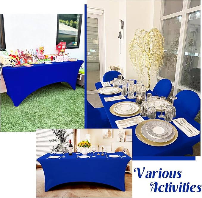 HAISIWLKJ 6 Pack Table Cloth 8ft Royal Blue Tablecloths for Rectangle Folding Table Spandex Fitted Stretch Cover Wrinkle Resistant Washable Protector for Party, Wedding, Banquet, Festival.