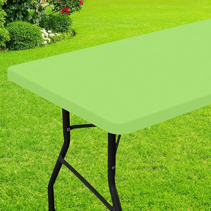 Smiry Rectangle Picnic Table Cloth, Waterproof Elastic Fitted Tablecloths for 5 Foot Tables, Washable Polyester Table Cover for Camping, Indoor and Outdoor (Lime Green, 30"x60")