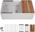 33 White Farm Sink Workstation - Fulorni 33 Inch Farmhouse Kitchen Sink with Slide Ledge Flat Apron Front White Ceramic Porcelain Fireclay Single Bowl Farmer Style Basin