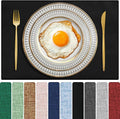 Cloth Placemats Set of 6, Cotton Linen Blend Machine Washable Double Layered Place Mats, Heat Resistant Placemats Wrinkle Free Thick Fabric Dining Table Mats for Indoors & Outdoors (Black, 6)