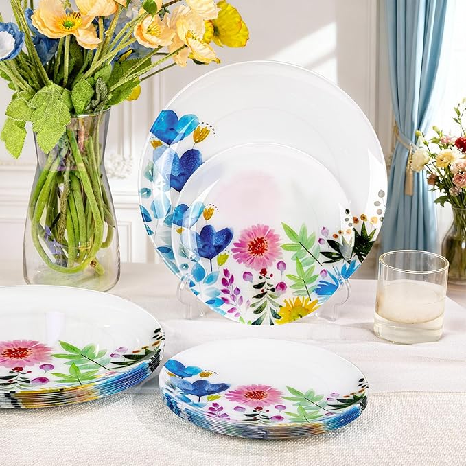 DaYammi 20Pcs Wildflower Plastic Plates-Floral Plastic Plates Disposable Heavy Duty,Fancy Floral Pattern Perfect for Wedding,Holidays - 10.25" Dinner Plate,7.5" Dessert Plate for Party Valentine's Day