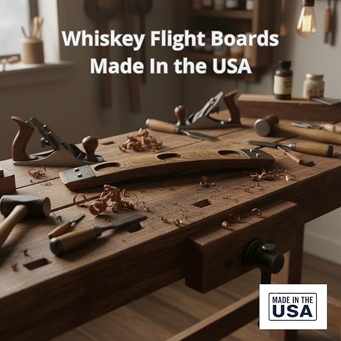 The Original Premiun Barrel Stave Whiskey Flight, Scotch Flight, Bourbon Flight, 3 Crystal Glass Flight (No Glasses Natural)