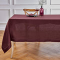 Solino Home Linen Burgundy Tablecloth 60 x 132 Inch - Classic Hemstitch, 100% Pure Linen Rectangular Tablecloth - Machine Washable Table Cloth for Valentines