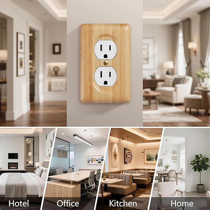 Wood Outlet Covers Bamboo Single Duplex Wall Plates for Electrical Outlets, Decorative Outlet Covers
