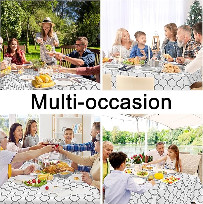 Smiry Rectangle Table Cloth, Waterproof Vinyl Tablecloth with Flannel Backing for Rectangle Tables, Wipeable Spillproof Plastic Tablecloths for Dining, Camping, Indoor and Outdoor (70"x90", White)