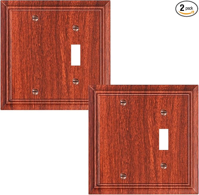 2-Pack Combo Blank/Toggle Light Switch Cover Plate, Wood Grain Modern Decorative Electrical Outlet Covers, Bamboo Fiber Wall Switch Plates and Outlet Covers