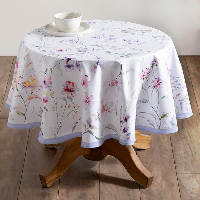 Maison d' Hermine Table Cloth Round Table 100% Cotton 63 Round Inches Tablecloth Reusable Decorative for Dining Room Farmhouse Home Valentines Day Decorations Spring Summer - Summer Floral