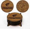 LazerEdge Anderson Trojans Wooden Coaster Set - Cherry Wood - Officially Licensed Product - 4-Pack
