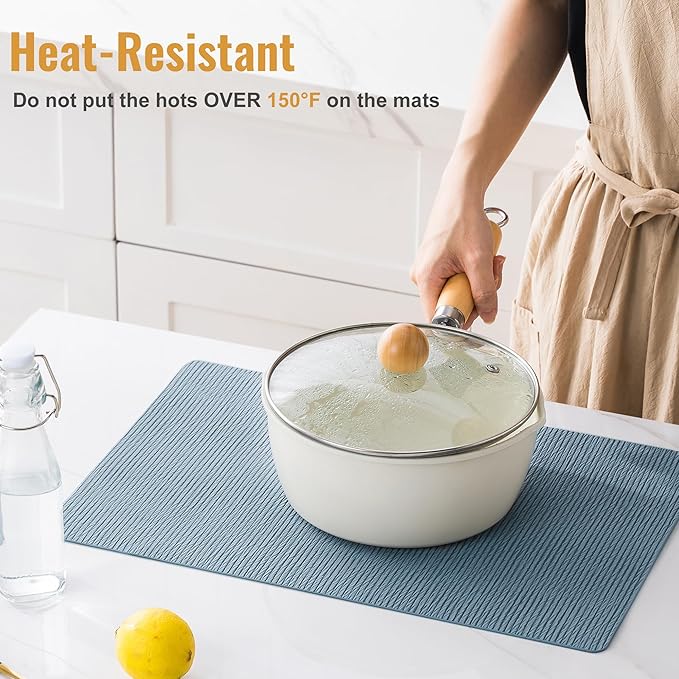 Jovono Faux Leather Placemats Set of 8, Waterproof Washable Table Mats, Easy-Clean Heat Resistant Kitchen Vinyl Place Mat for Dining Table, Restaurant, Indoor, 17.8"x11.8", Light Blue
