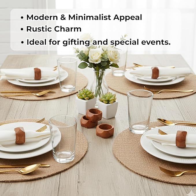 CLEENTABLE Wooden Napkin Rings Set of 12 Fall Decor for Home Square Acacia Wood Napkin Holders for Dining Table Wood Napkin Ring Rustic Table Décor for Weddings, Parties, Everyday Use (Brown)