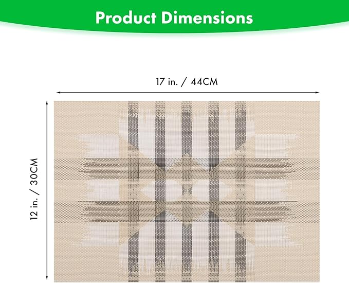 Winknowl Placemats Set of 8, Heat Resistant Stain Resistant Woven Vinyl Insulation Place mats, Durable Washable Elegant Table Mats for Kitchen Dining Table Decor (Geometric Beige)