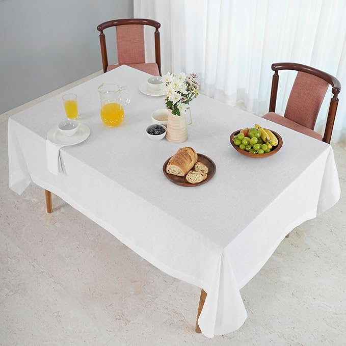 D'Moksha Homes White Linen Tablecloth 54 x 72 Inch - 100% Pure Linen Tablecloth for Rectangle Tables - Machine Washable Table Cloth for Valentines, Spring, Easter