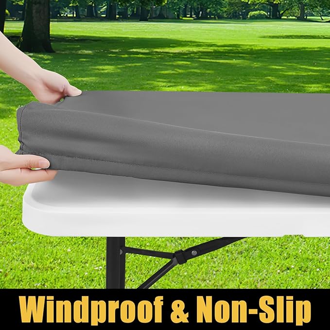 Smiry Rectangle Picnic Table Cloth, Waterproof Elastic Fitted Tablecloths for 4 Foot Tables, Washable Polyester Table Cover for Camping, Indoor and Outdoor (Grey, 30"x48")