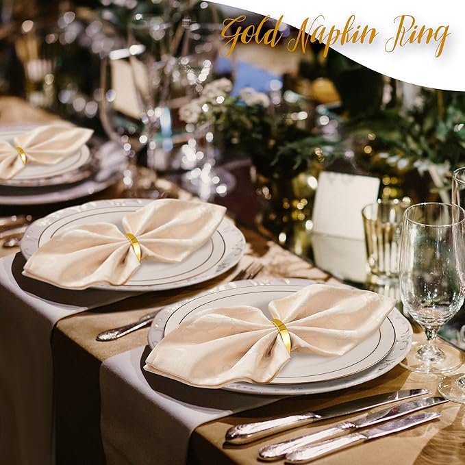 Gold Napkin Rings Set of 6, Semicircle Metal Bright Gold Napkin Holder Buckles, Fall Thanksgiving Christmas Napkin Rings for Dinner Table Decor, Wedding, Banquet, Valentines Day