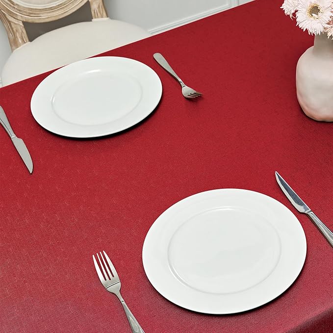 Rectangle Tablecloth Waterproof 60x120 inch Linen Textured Table Cloth Stain and Wrinkle Resistant Washable, Decorative Fabric Table Cover for Dining, Party and Camping, Red