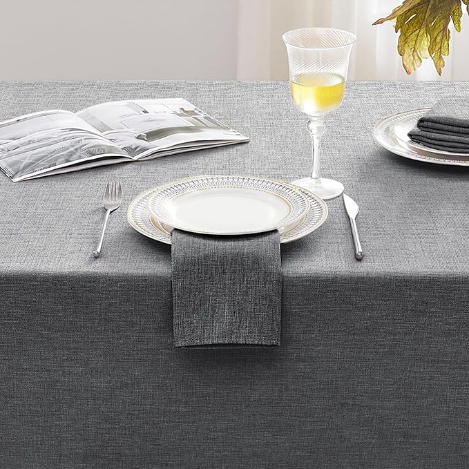 Softalker Outdoor Tablecloth 84x60 Inch Rectangle Dark Grey Table Cloths Linen Textured Stain and Wrinkle Resistant Modern Decorative Dining Table Cover for Spring, Summer, Tea Party, Birthday, Pinic