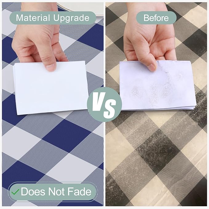 misaya Rectangle Waterproof Vinyl Table Cloth, Buffalo Flannel Backed Tablecloth, Wipeable Plastic Table Cover for Dinner, Kitchen, Outdoor (54" x 78", White and Navy)