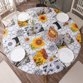 Walrus Round Vinyl Fitted Tablecloth with Flannel Backing Elastic Edge Design Table Cover Waterproof Oil-Proof PVC Table Cloth Stain-Resistant Best for 57"-66" Round