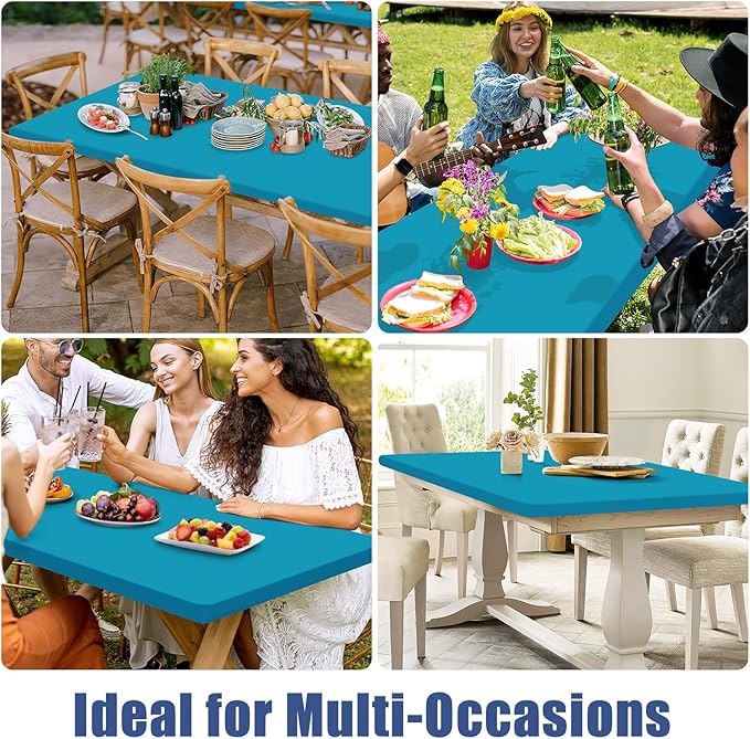 Spandex 5 Foot Rectangle Table Cloth 2 Pack, Elastic Fitted Tablecloths for Picnic, Stretch Washable Patio Table Cover for Outdoor, Camping, Banquet and Parties (Teal, 30"x60")