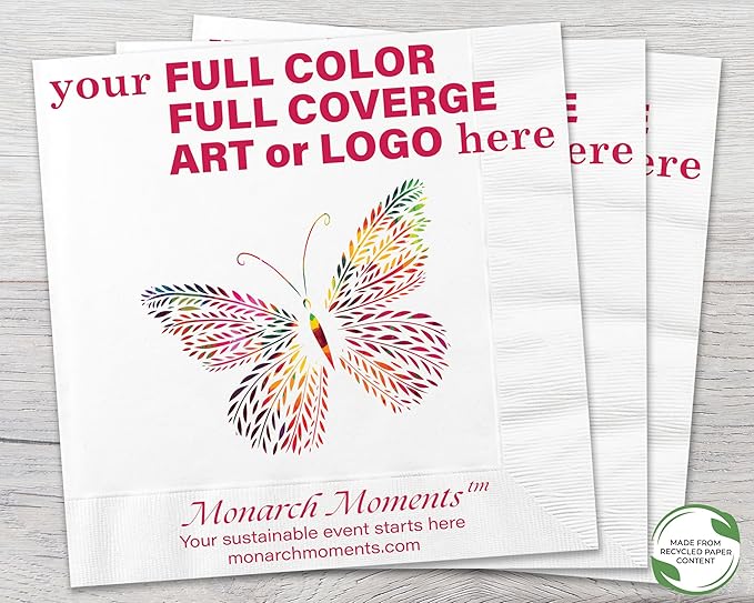 Custom Dinner Napkins - Personalized Recycled Paper Content Napkins - Eco-friendly & Full-Color Digital Printed - Events & Celebrations - Pack of 50 - Coin Edge Embossed Full Coverage, 8"x 8"