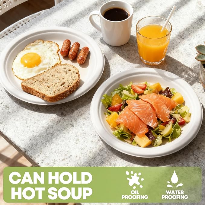 W&Y 100 Pack 6 Inch Disposable Small Paper Plates,Heavy Duty Dessert Plates - Compostable, Microwave-Safe, Leak-Proof, Ideal for Parties, Picnics & Daily Use