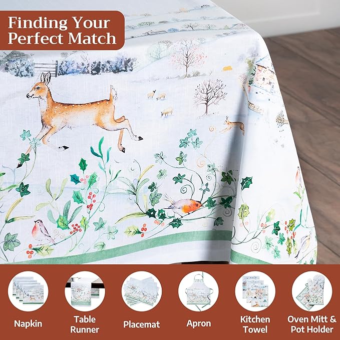 Maison d' Hermine Table Cloth Rectangle Table 100% Cotton 70 x 90 Inches Fall Tablecloth Reusable Everyday Use for Thanksgiving Christmas Decorations Dining Farmhouse Party (Snowy World)