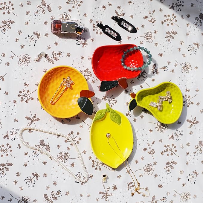 Ceramic Jewelry Tray, Apple Shaped Trinket Dish, Jewelry Organizer, Ring Holder, Decorative Bowl for Rings Earrings Necklaces Bracelet Jewelry Watch Keys, Gift for Sisters Daughter (Apple)