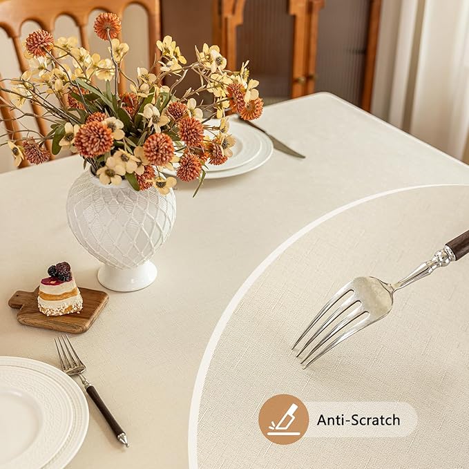 Fabric Beige Rectangle Tablecloth for 6 Foot Rectangular Table Faux Linen Textured Water & Spill Resistant Table Cloth Washable for Dining Kitchen Party 60 x 84 Inch
