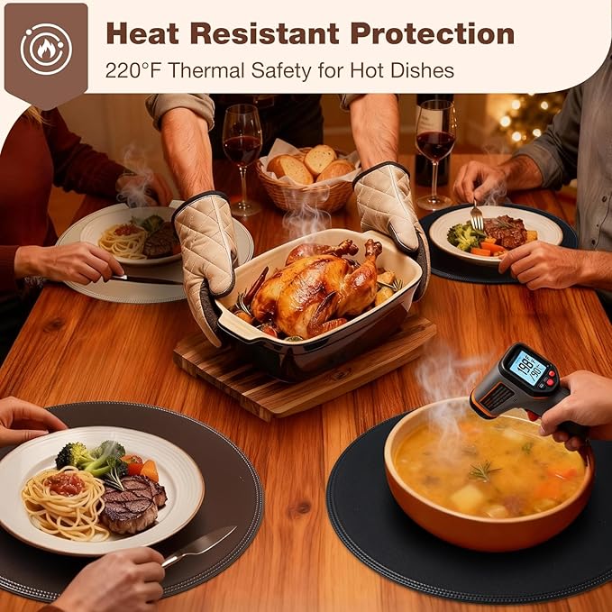 Round Vinyl Burgundy Placemats Set of 6, Faux Leather Waterproof Wipeable Heat Resistant Place Mats, Washable Table Mats for Halloween, Thanksgiving & Christmas Dinner(Burgundy)