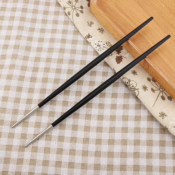 Alvinlite 304 Stainless Steel Chopstick Japanese Sushi Chopsticks Tableware Set Korean Chopsticks Set |Silver Black| chopstick sushi