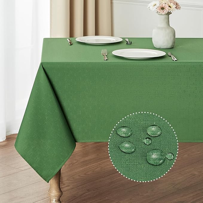 Rectangle Tablecloth Waterproof 60x120 inch Linen Textured Table Cloth Stain and Wrinkle Resistant Washable, Decorative Fabric Table Cover for Dining, Party and Camping, Green