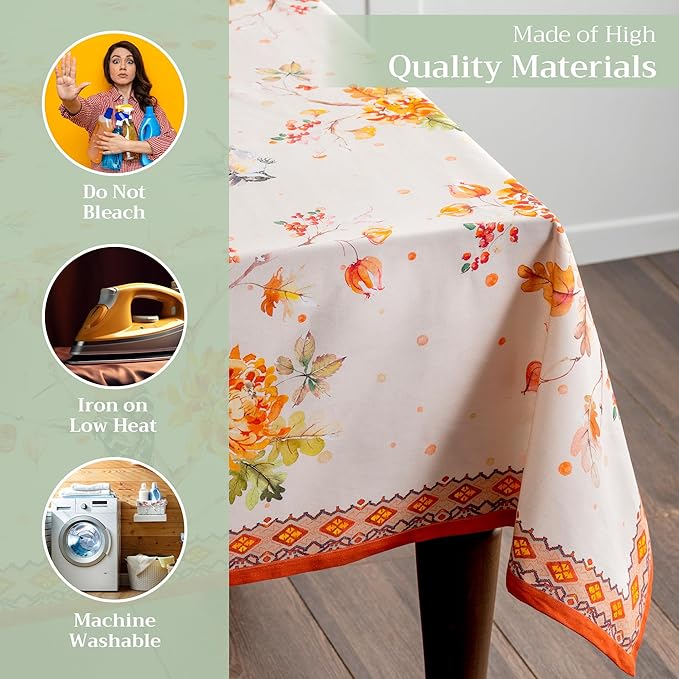 Maison d' Hermine Table Cloth Rectangle Table 100% Cotton 70 x 120 Inches Fall Tablecloth Reusable Everyday Use for Thanksgiving Christmas Decorations Dining Farmhouse Party (Kelim - Prairie)