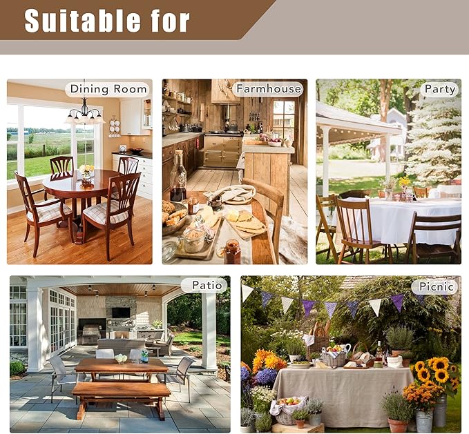 Fitable Faux Linen Round Tablecloths 60 Inch in Diameter - 2 Pack Faux Burlap Table Clothes for Kitchen, Dining Room, Party, Farmhouse, Outdoor (Great for 20"-48" Round Tables, Khaki)