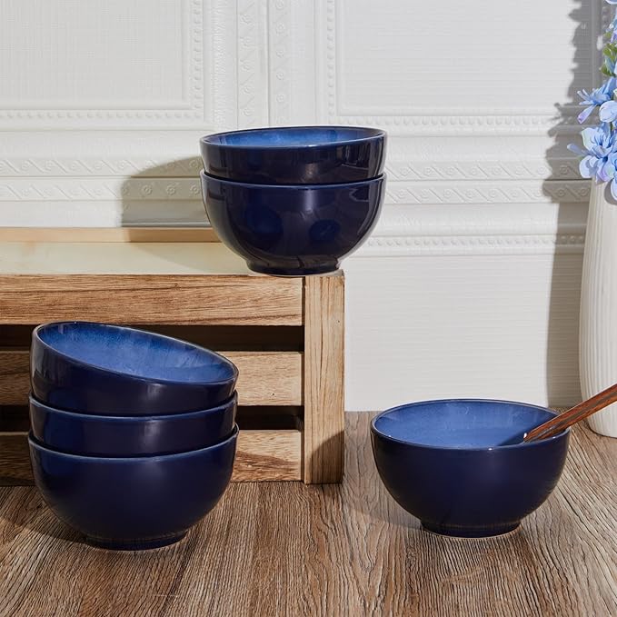 22 Oz Ceramic Cereal Bowls, 5.5 Inch Microwave & Dishwasher Safe Lead-free Soup Bowls Light Blue Bowls for Kitchen for Pasta Oatmeal Salad Dessert