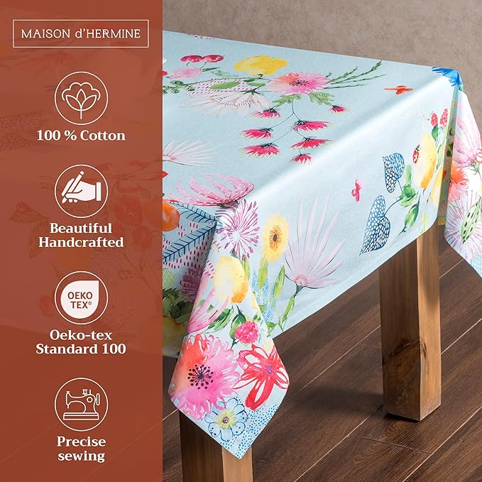 Maison d' Hermine Table Cloth Square Table 100% Cotton 60 x 60 Inches Tablecloth Reusable Decorative for Dining Room Farmhouse Home Valentines Day Decorations Spring Summer - Jardin D'Ete - Mint