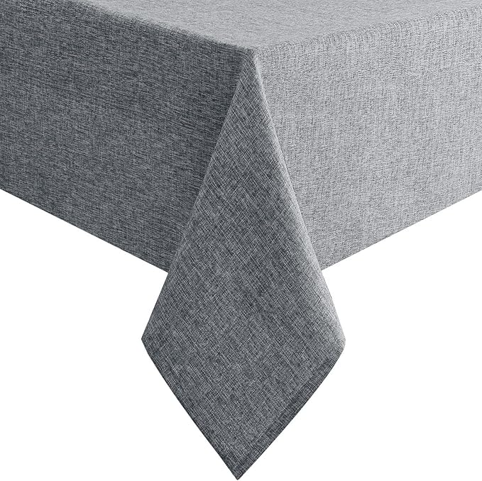 Hiasan Faux Linen Rectangle Tablecloth - Wrinkle and Stain Resistant Washable Table Cloth for Kitchen Dining Room Holiday Table Cover for Party Dinner, Grey, 54 x 120 Inch