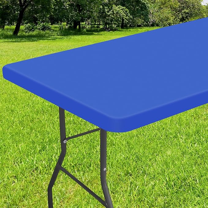 Smiry Rectangle Tablecloth, Elastic Fitted Flannel Backed Vinyl Tablecloths for 4ft Folding Tables, Waterproof Wipeable Table Covers for Indoor, Outdoor, Picnic and Camping (Blue, 30"x48")
