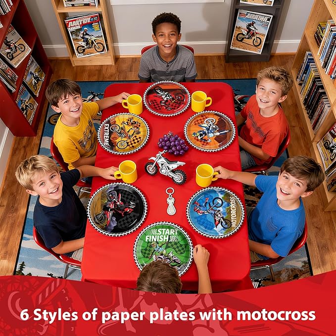 60Pcs Dirt Bike Party Decorations 9" Dirtbike Birthday Heavy Duty Paper Plates Motorcycle Disposable Plates Motocross Tableware for Boys Dirt Bike Birthday Party Decorations