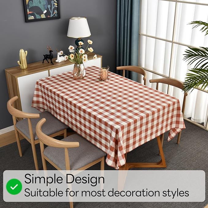 Gingham Table Cloth for Square Tables Orange Checkered Plaid Tablecloth Heavy Duty Cotton Blend Washable & Wrinkle Table Cover for Outdoor Kitchen Dining Picnic Camping (52x52 Inch)