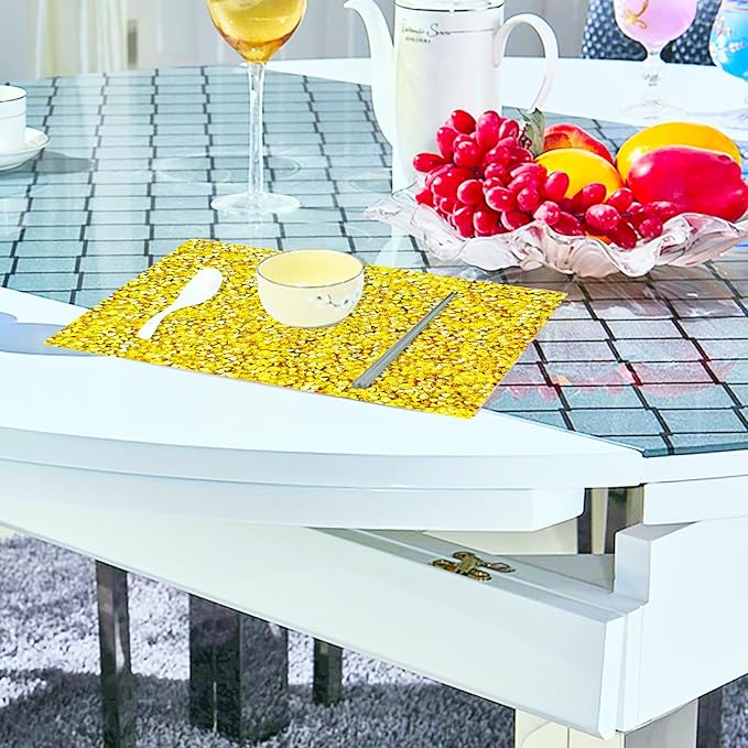Gold Placemats Gold Heat Resistant Mat Square Placemats Trivets Rhinestone Decor Place Mat Crushed Diamond Decor Bling Sparkly Mat Set of 1