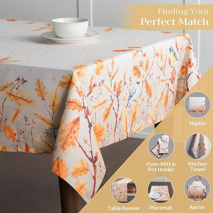Maison d' Hermine Table Cloth Rectangle Table 100% Cotton 70 x 90 Inches Fall Tablecloth Reusable Everyday Use for Thanksgiving Christmas Decorations Dining Farmhouse Party (Oak Leaves)
