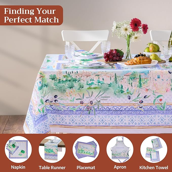 Maison d' Hermine Premium Table Cloth Rectangle Table 100% Combed Cotton 108 x 70 Inches Tablecloth Reusable Decorative for Dining Room, Farmhouse, Home, Party, Festive & Wedding - Luberon