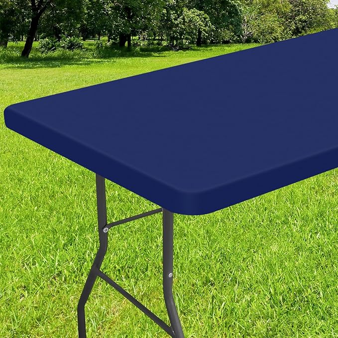 Smiry Rectangle Tablecloth, Elastic Fitted Flannel Backed Vinyl Tablecloths for 5ft Folding Tables, Waterproof Wipeable Table Covers for Indoor, Outdoor, Picnic and Camping (Navy, 36"x60")