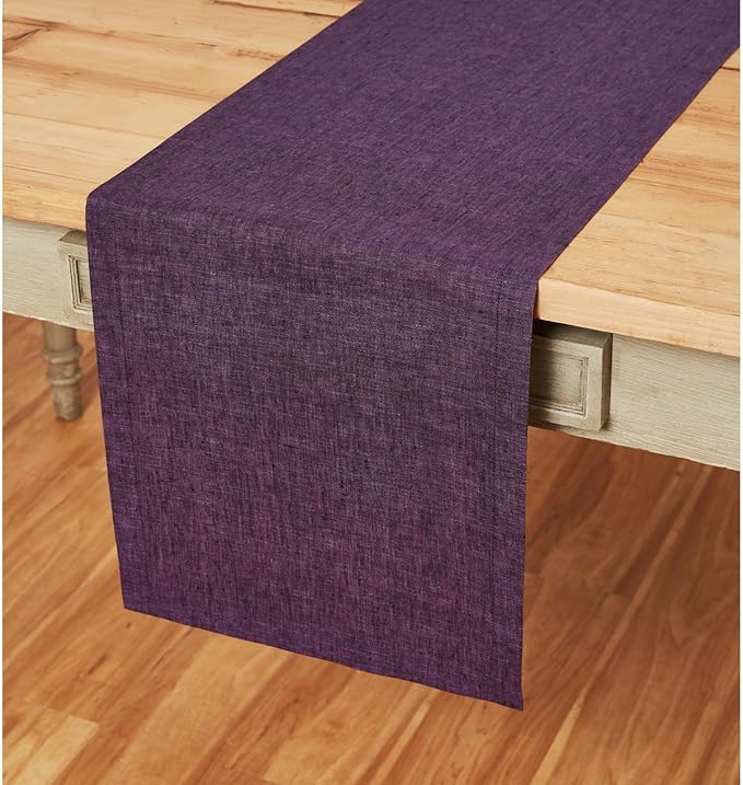 Solino Home Linen Small Table Runner 60 Inches - Athena, 100% Pure Linen Grape Table Runner 14 x 60 Inch Ideal for Dresser and Coffee Tables - Winter, Spring, Easter, Valentines