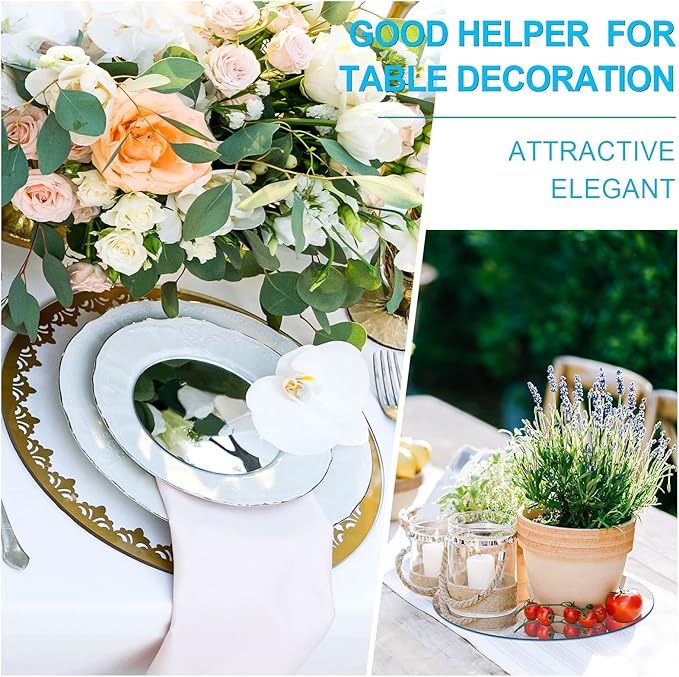 Cindeer Set of 24 Acrylic Round Mirror Plate Circle Mirror Trays Wedding Baby Shower Party Centerpieces for Tables Self Adhesive Non Glass Stickers for Home or Wall Candle Crafts Decor(8 Inch)