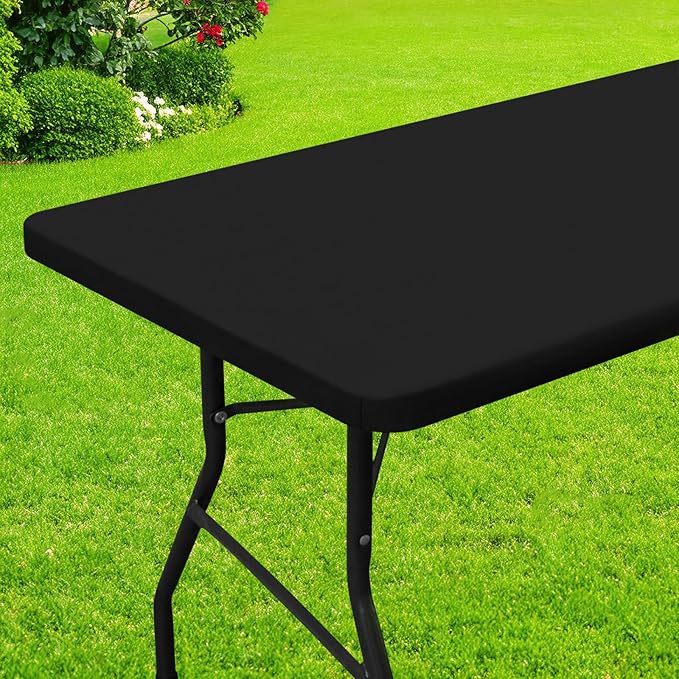 Smiry Rectangle Picnic Table Cloth, Waterproof Elastic Fitted Tablecloths for 4 Foot Tables, Washable Polyester Table Cover for Camping, Indoor and Outdoor (Black, 24"x48")